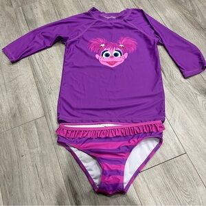 Sesame Street Girls Abby Two-Piece Rash Guard and Bottoms Swim Set